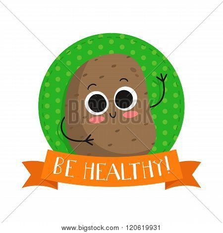 Potato, Cute Vegetable Vector Character Badge