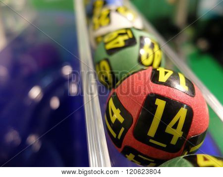 Lotto balls during extraction of the winning numbers