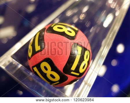 Lotto balls during extraction of the winning numbers