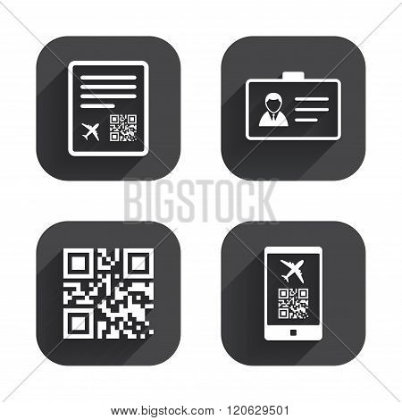 QR scan code icon. Boarding pass flight sign.