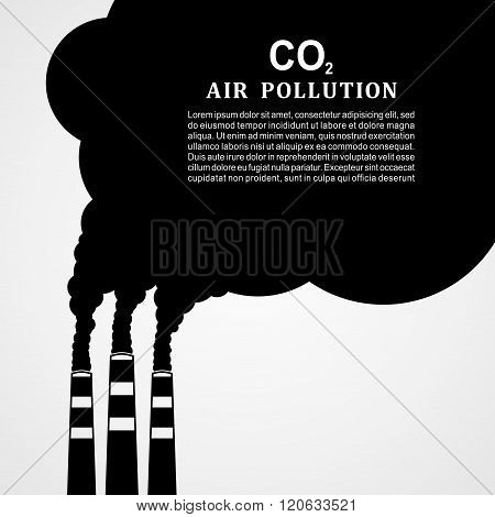 Air pollution. Factory or power plant emitting smoke. Smoking factory concept in Flat style. Vector