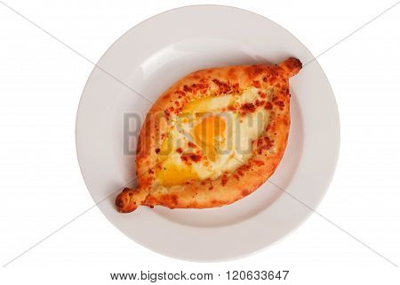 khachapuri meal oriental plate with egg on a white background top menu