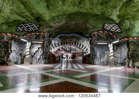 5 January  2016. Stockholm. The interior and the escalators of station 