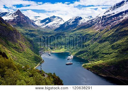 Geiranger fjord, Beautiful Nature Norway. It is a 15-kilometre (9.3 mi) long branch off of the Sunnylvsfjorden, which is a branch off of the Storfjorden (Great Fjord).