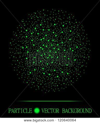 Abstract Shpere Of Green Glowing Light Particles Space Black Background. Atomic Explosion Design. St