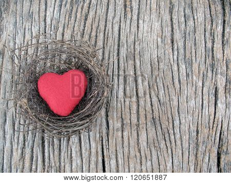 Background,a Little Red Heart And Bird Nest