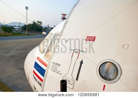 PATTAYA, THAILAND - FEBRUARY 17, 2016: Thai AirAsia A320 in U-Tapao - Pattaya International Airport. Thai AirAsia is a joint venture of Malaysian low-fare airline AirAsia and Thailand's Asia Aviation
