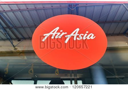PATTAYA, THAILAND - FEBRUARY 26, 2016: close up shot of AirAsia logo. AirAsia Berhad is a Malaysian low-cost airline headquartered near Kuala Lumpur, Malaysia.