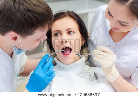 Female patient with open mouth
