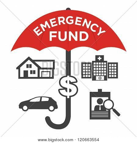 Financial Emergency Fund Icons with Umbrella