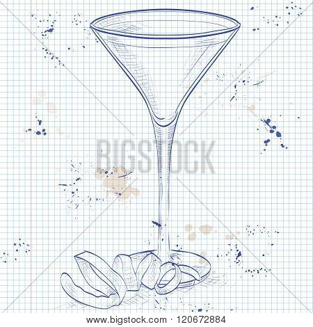 Cocktail Vesper mixed drink on a notebook page