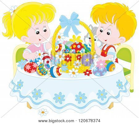 Children with an Easter basket