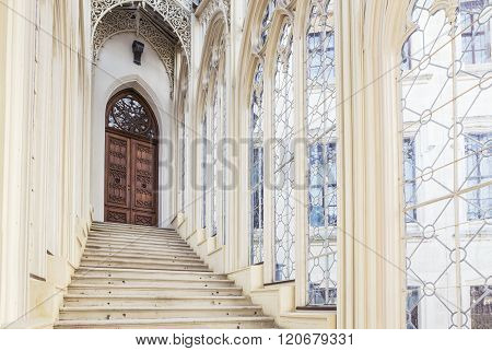 HLUBOKA, CZE - MARCH 4, 2016: Beautiful stairs in Castle Hluboka Hluboka nad Vltavou. Czech Republic