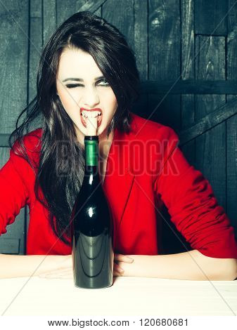Woman Opening Wine Bottle