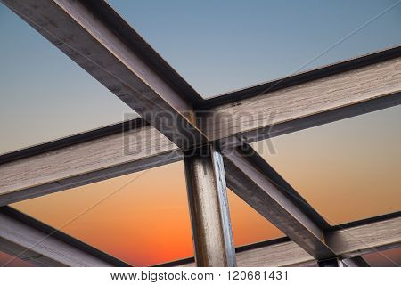 I-Beam steel construction, on sky in sunset