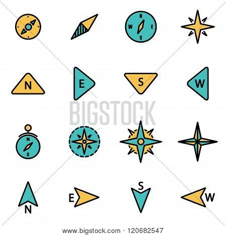 Vector Line Compass Icon Set