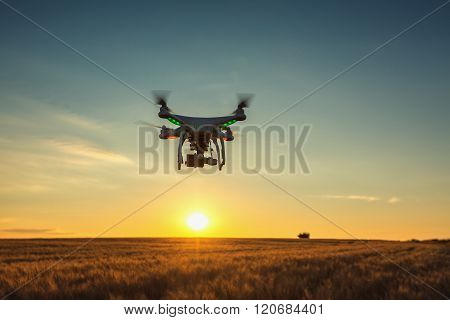 Varna Bulgaria - June 23 2015: Flying drone quadcopter Dji Phantom 2 with digital camera GoPro HERO4