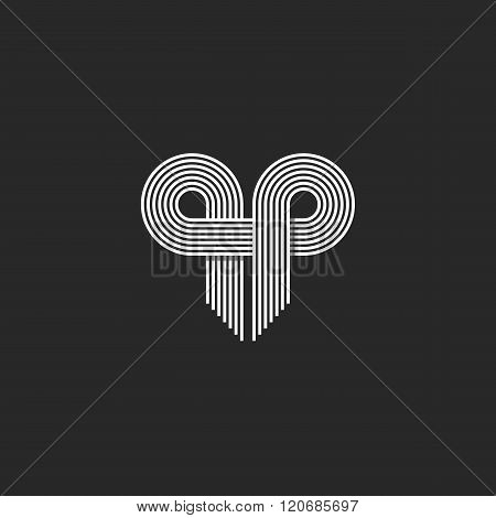 Modern Logo Initials Qp Letter Together, Thin Parallel Line Monogram Wedding Invitation Emblem, Geom