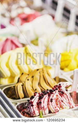 Italian Gelato Gelatto Ice Cream Display In Shop