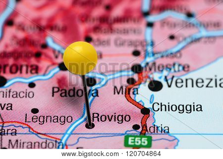 Rovigo pinned on a map of Italy