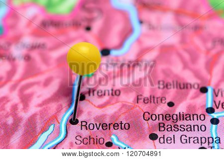 Rovereto pinned on a map of Italy