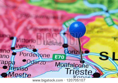 Monfalcone pinned on a map of Italy
