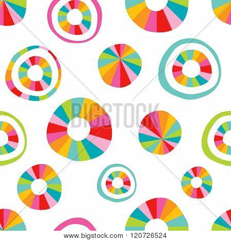 Children Doodle Hand Drawn Round, Circle Color Repeat Pattern.