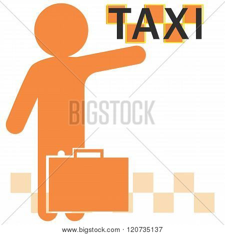 Silhouette Of Man With Raised Hand Catching A Taxi