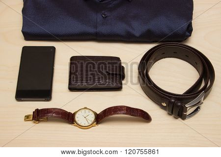 Men's clothes style accessories, flat lay