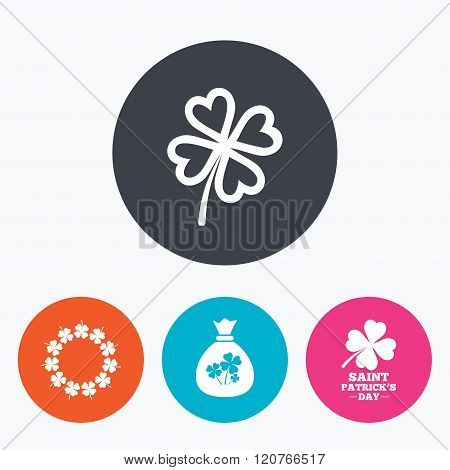 Saint Patrick day icons. Money bag with clover.