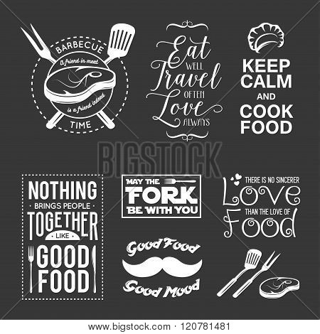 Set of vintage food related typographic quotes. Vector illustration.