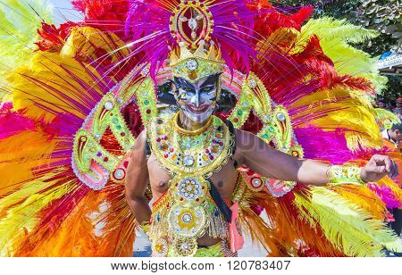 BARRANQUILLA COLOMBIA - FEB 07 : Participant in the Barranquilla Carnival in Barranquilla Colombia on February 07 2016. Barranquilla Carnival is one of the biggest carnival in the world