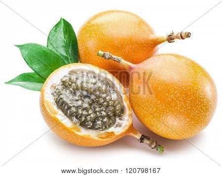 Granadilla fruits on the white background.