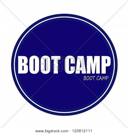 BOOT CAMP white stamp text on blue