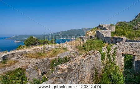 Ancient fortress walls on the shore of Adriatic sea
