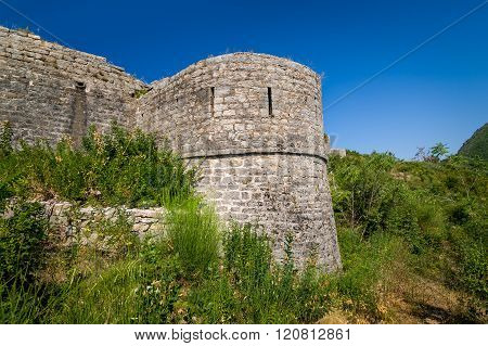 Stone walls and defence tower of Tvrdava Mogren fortress