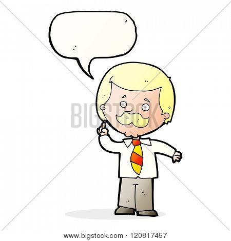 cartoon newsreader man with idea with speech bubble