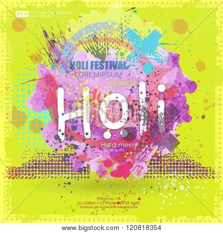 Banner or poster design for Indian Festival  Happy Holi. Splatter Background. Black Ink Splats. Spray Paint Splatters. Vector Paint Splats. Blots and Splashes. 