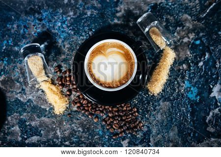 Barista And Latte Art On Cups Of Coffee At Bar, Pub Or Restaurant