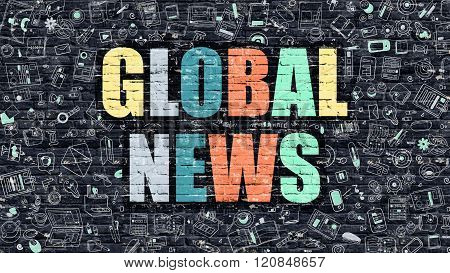 Global News in Multicolor. Doodle Design.