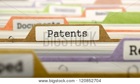 Patents Concept on File Label.