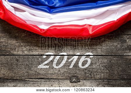 France Flag With The Date 2016, Concept Football And Em