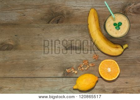Fruit Smoothies, Banana And Orange Top View