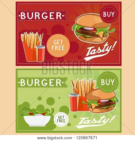 Fast Food Vector Illustration With Burger,fried Potatoes,cola And Salad