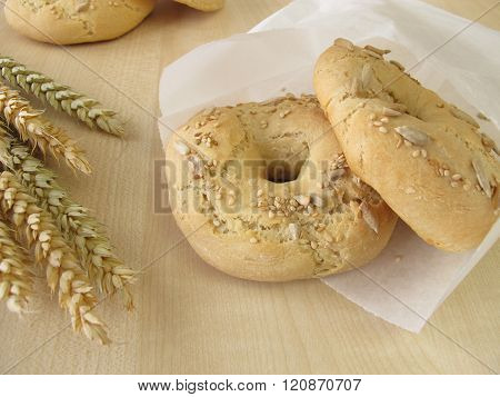 Bagels in greaseproof paper bag