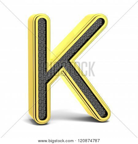 Golden and black round alphabet. Letter K. 3D render illustration isolated on white background with soft shadow