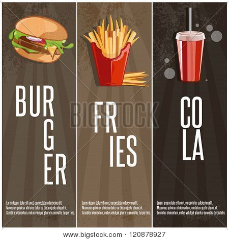 Fast Food Vector Banners With Burger,fried Potatoes And Cola