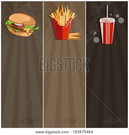 Fast Food Vector Banner With Burger,fries And Cola