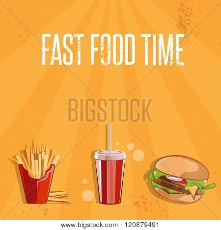 Fast Food Vector Illustration With Burger,fries And Cola