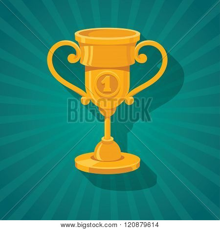 Flat vector winner cup on a blue background